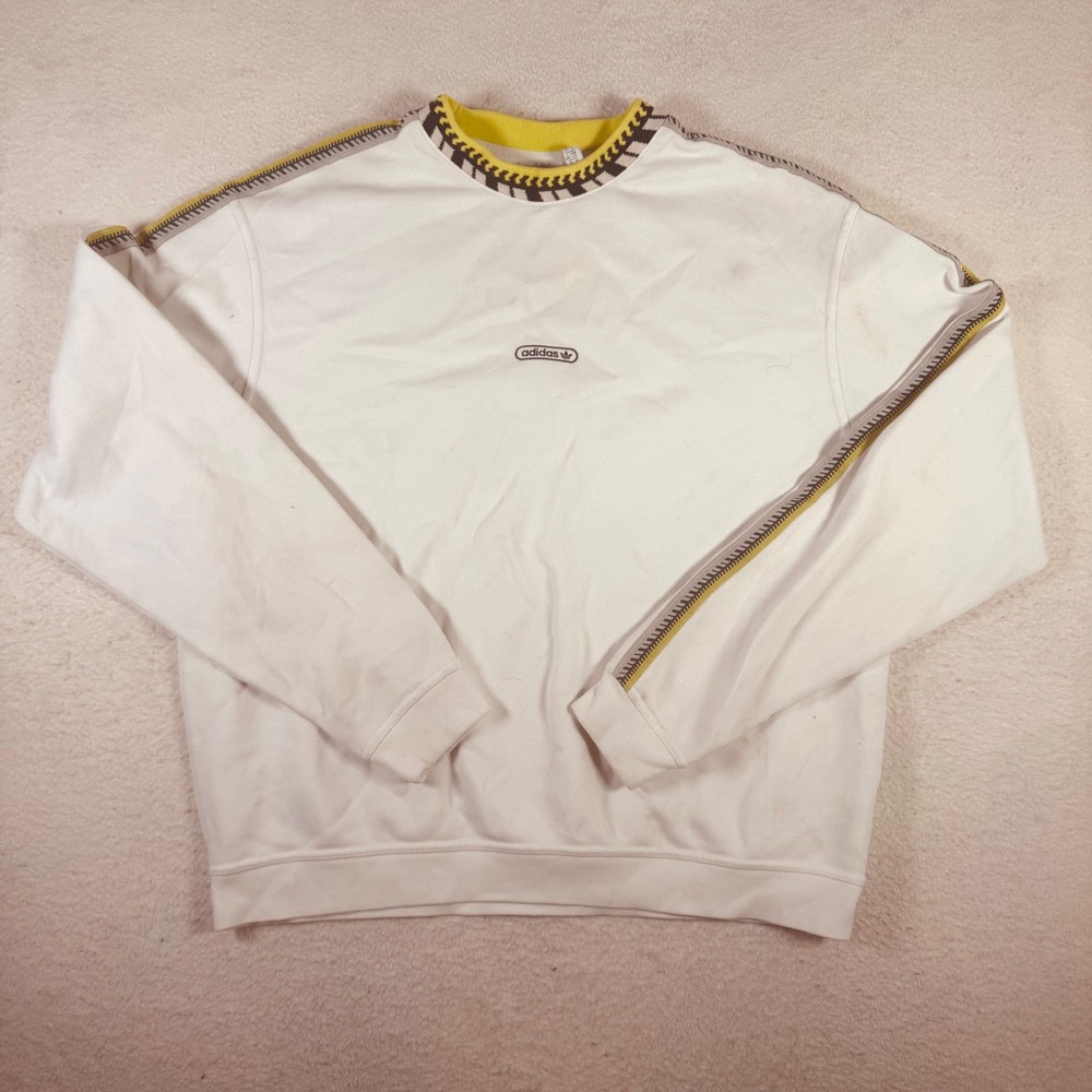 Adidas Sweatshirt Mens Large White Good Geometric Trim Trefoil Crewneck Logo